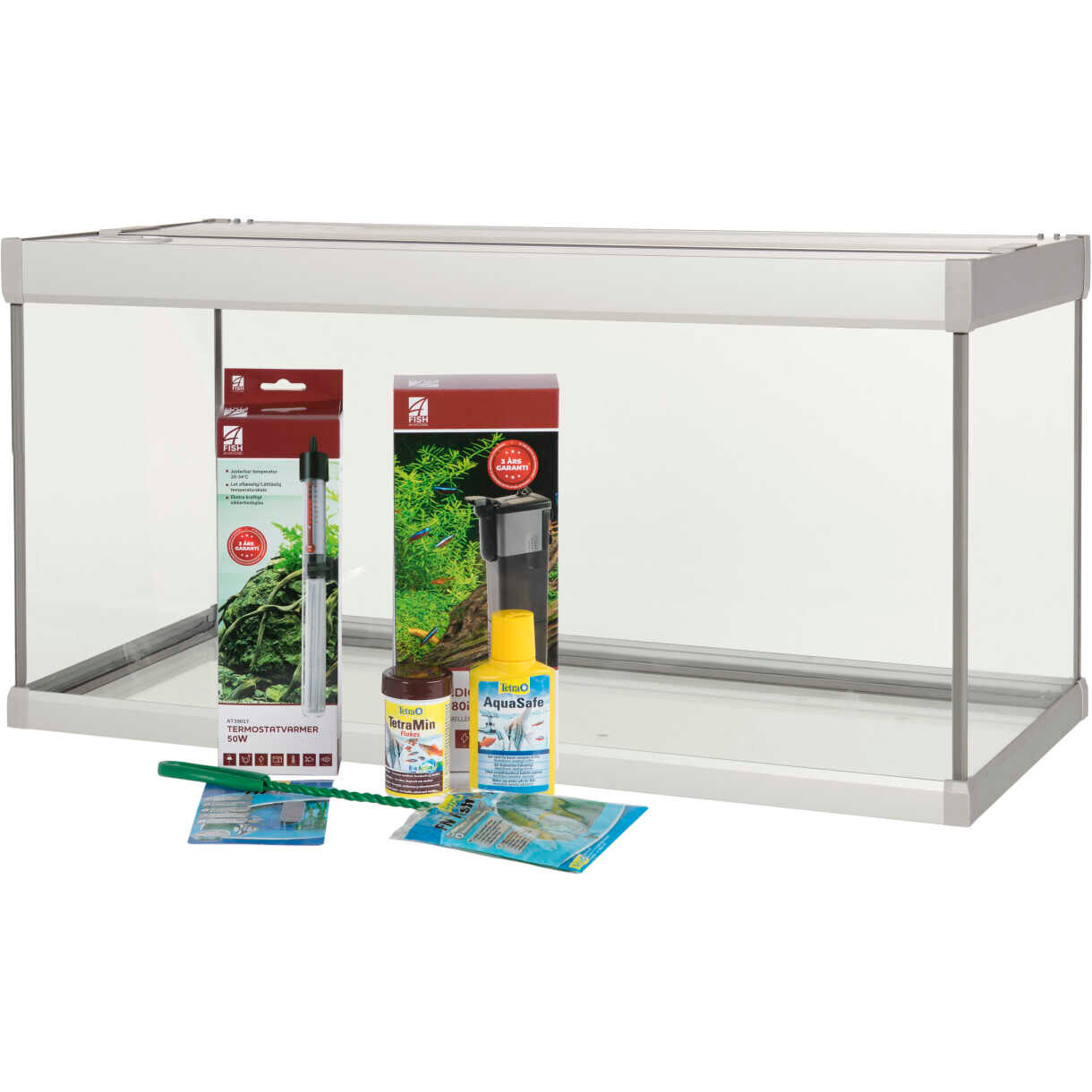 AkvaStabil Family akvarie - 60 x 30 x 32 cm - hvid - 54 liter - med tetra tilbehør - filter og heater