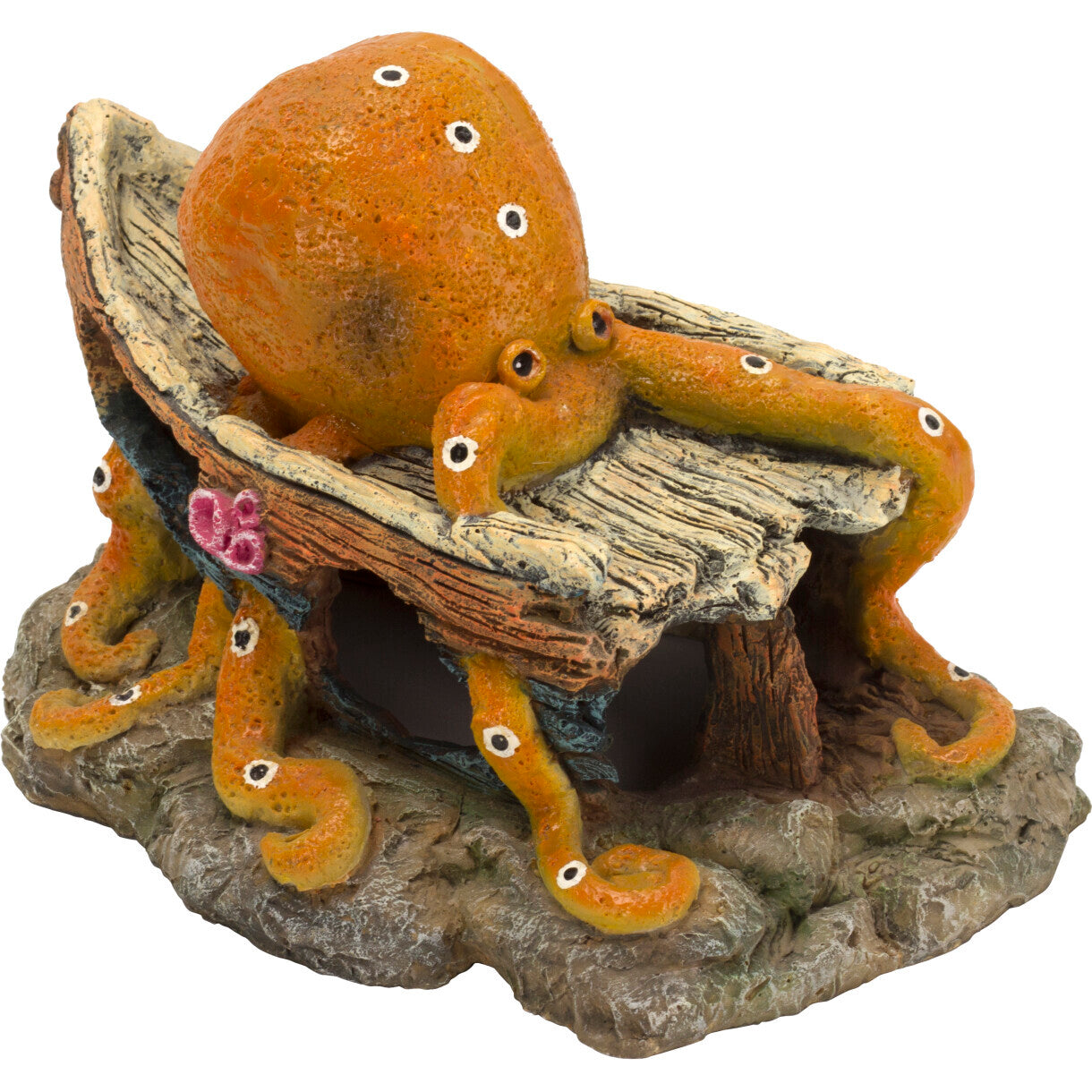 4FISH akvarie dekoration Skibsvrag og blæksprutte 22 x 15,5 x 14 cm