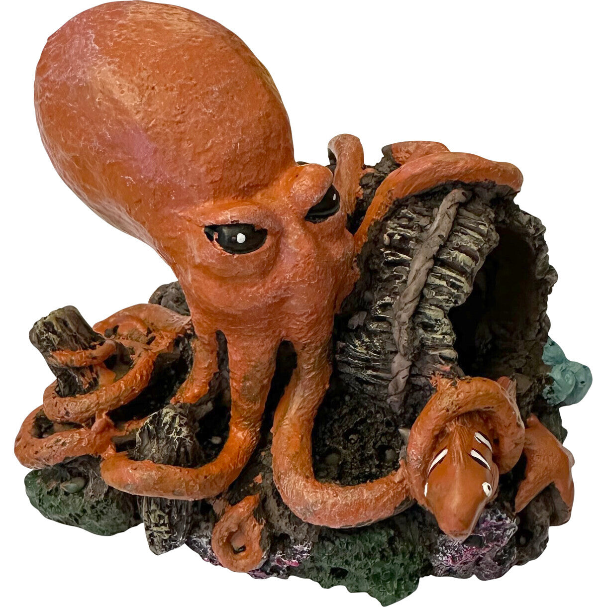 4FISH akvarie dekoration Blæksprutte med tønde 11,5 x 8,7 x 8,7 cm