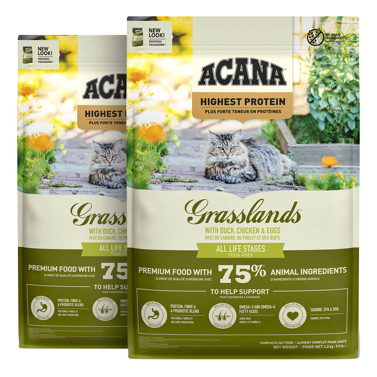 2 x 4,5 kg. Acana Highest Protein Grasslands kattemad med and og kylling