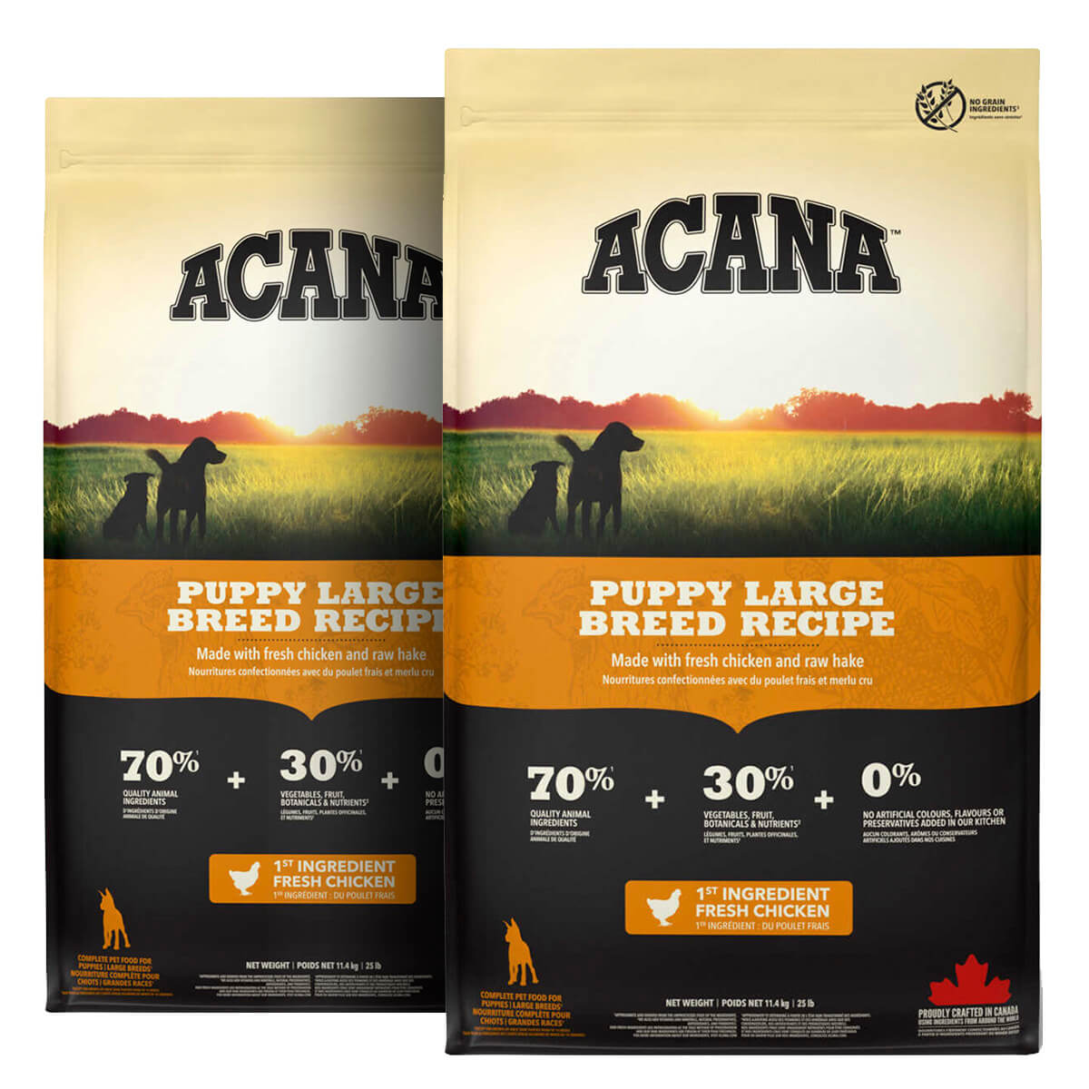 2 x 11,4 kg Acana Puppy Large Breed hundefoder med kylling og fisk