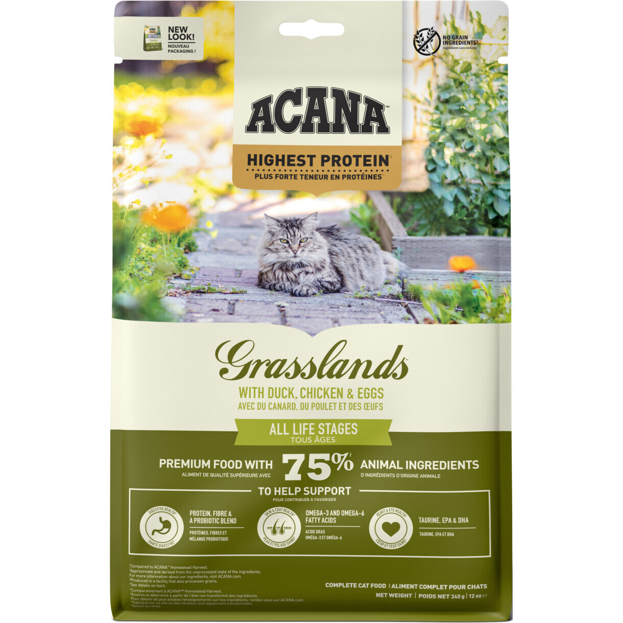 Acana Highest Protein Grasslands kattemad med and og kylling