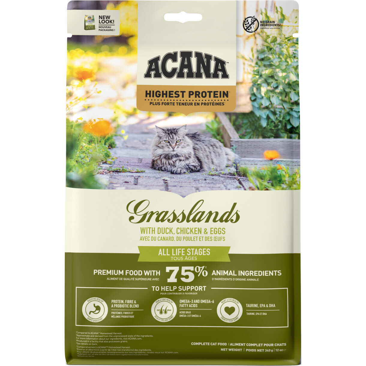 Acana Highest Protein Grasslands kattemad med and og kylling