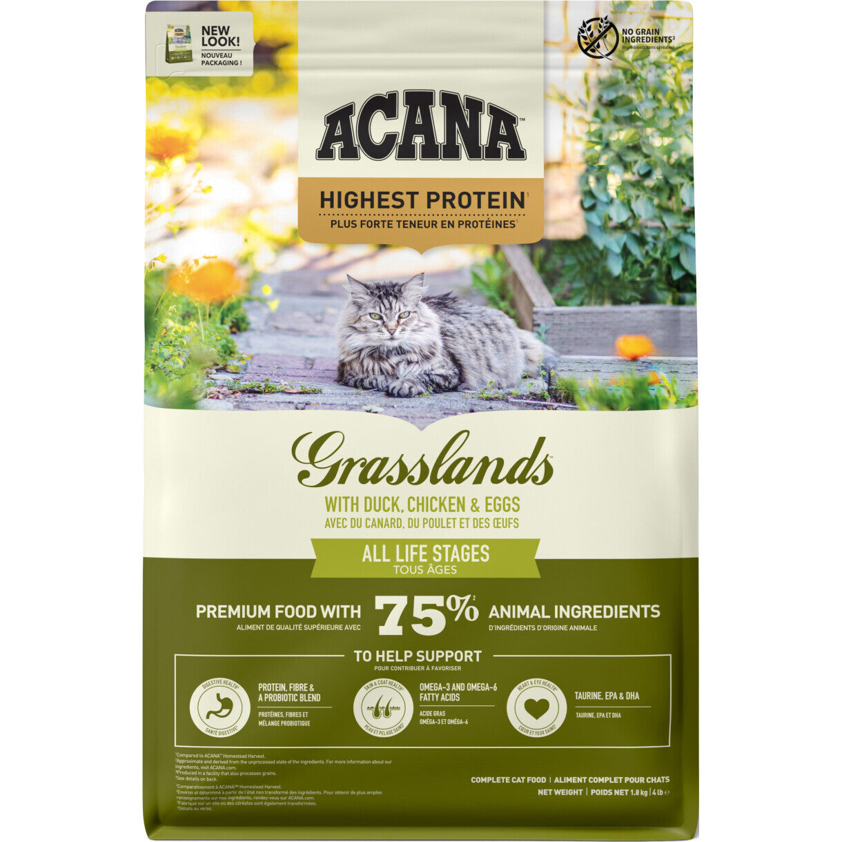 Acana Highest Protein Grasslands kattemad med and og kylling