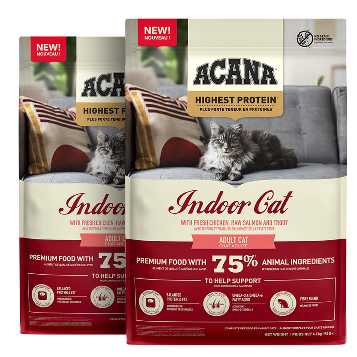 2 x 4,5 kg. Acana Highest Protein Indoor kattemad med kylling og laks