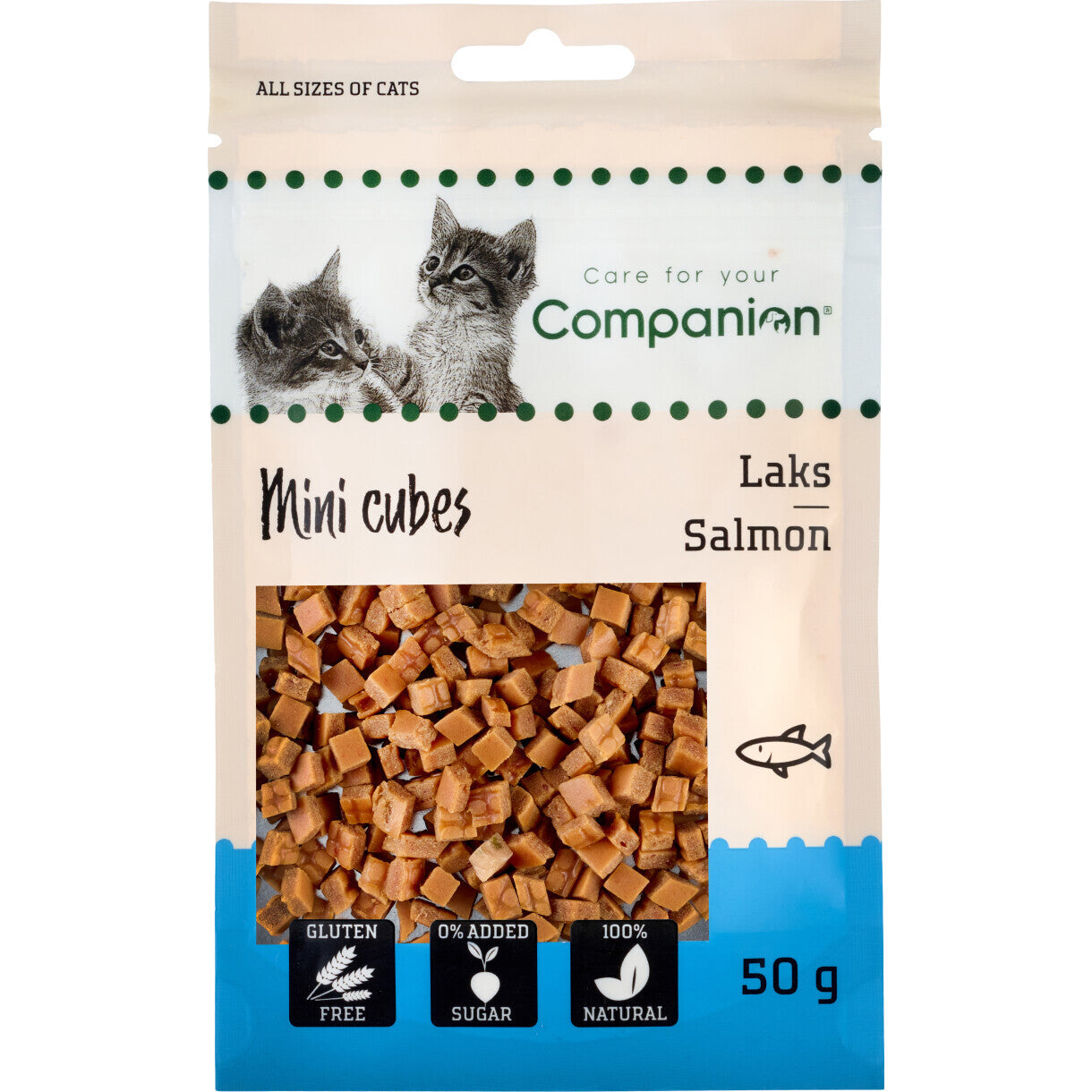 50g Companion kattesnack med Laks mini cubes - gluten og sukkerfri