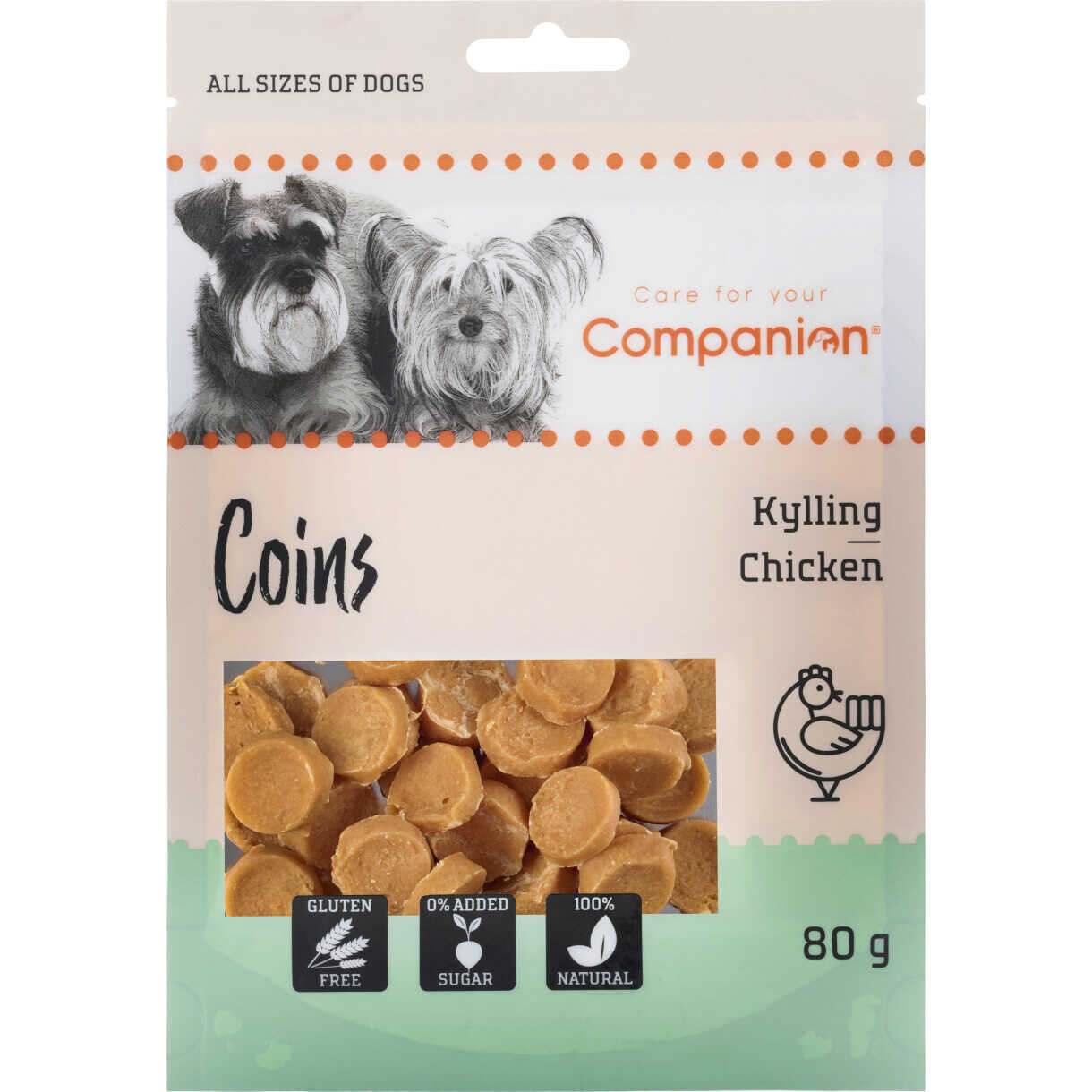 80 g Companion hundesnack med kylling mønter - sukker- og glutenfri
