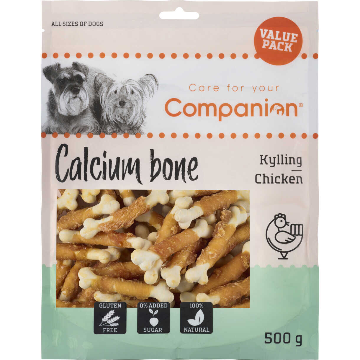 500 g Companion Calcium ben hundesnack med kylling - sukker- og glutenfri