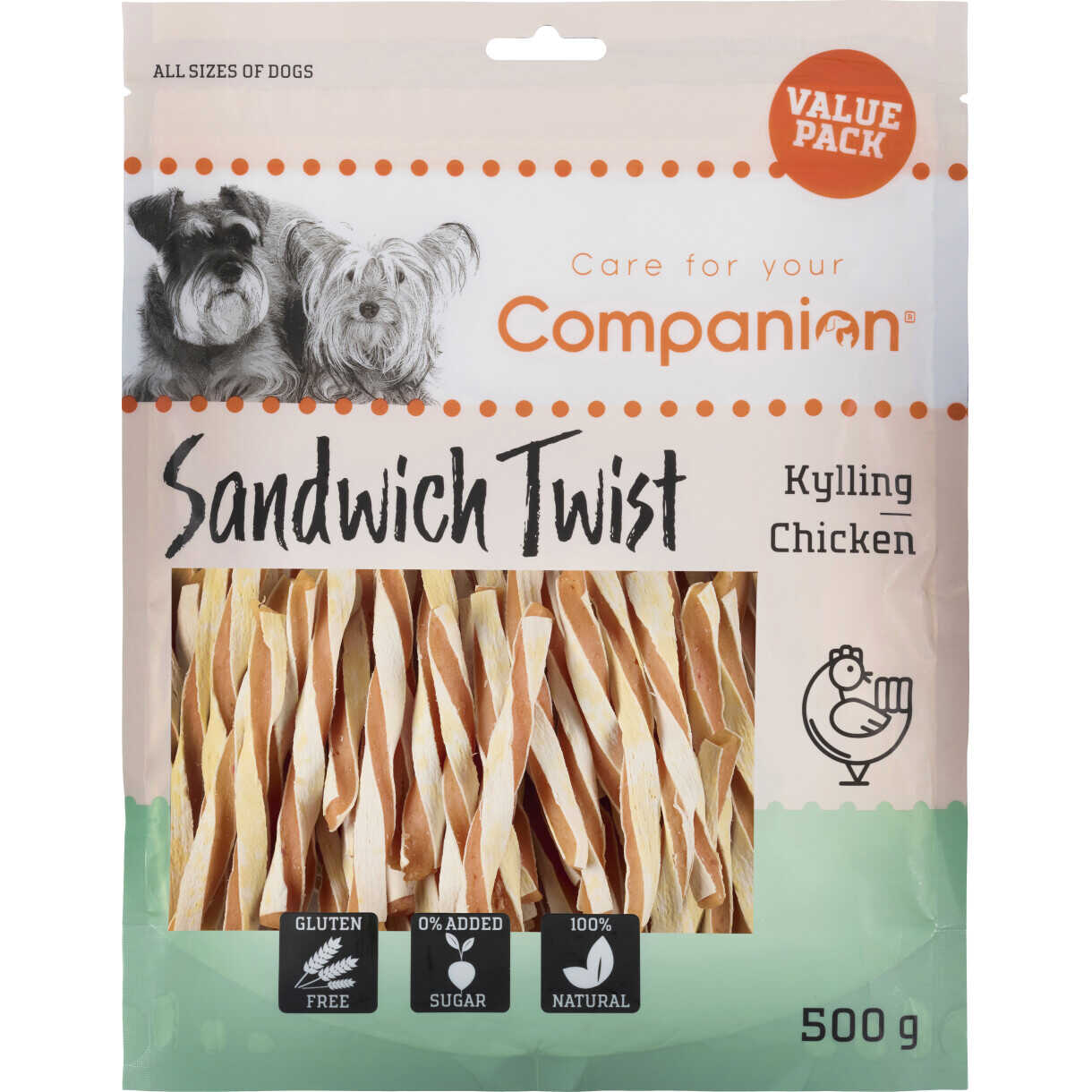 500 g Companion hundesnack med kylling Sandwich Twist