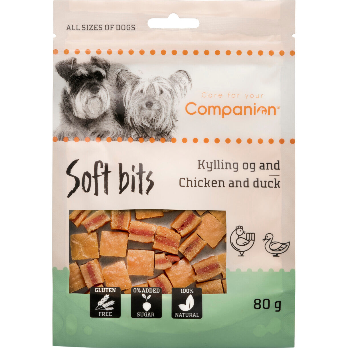 80 g Companion bløde hundesnack med kylling og and
