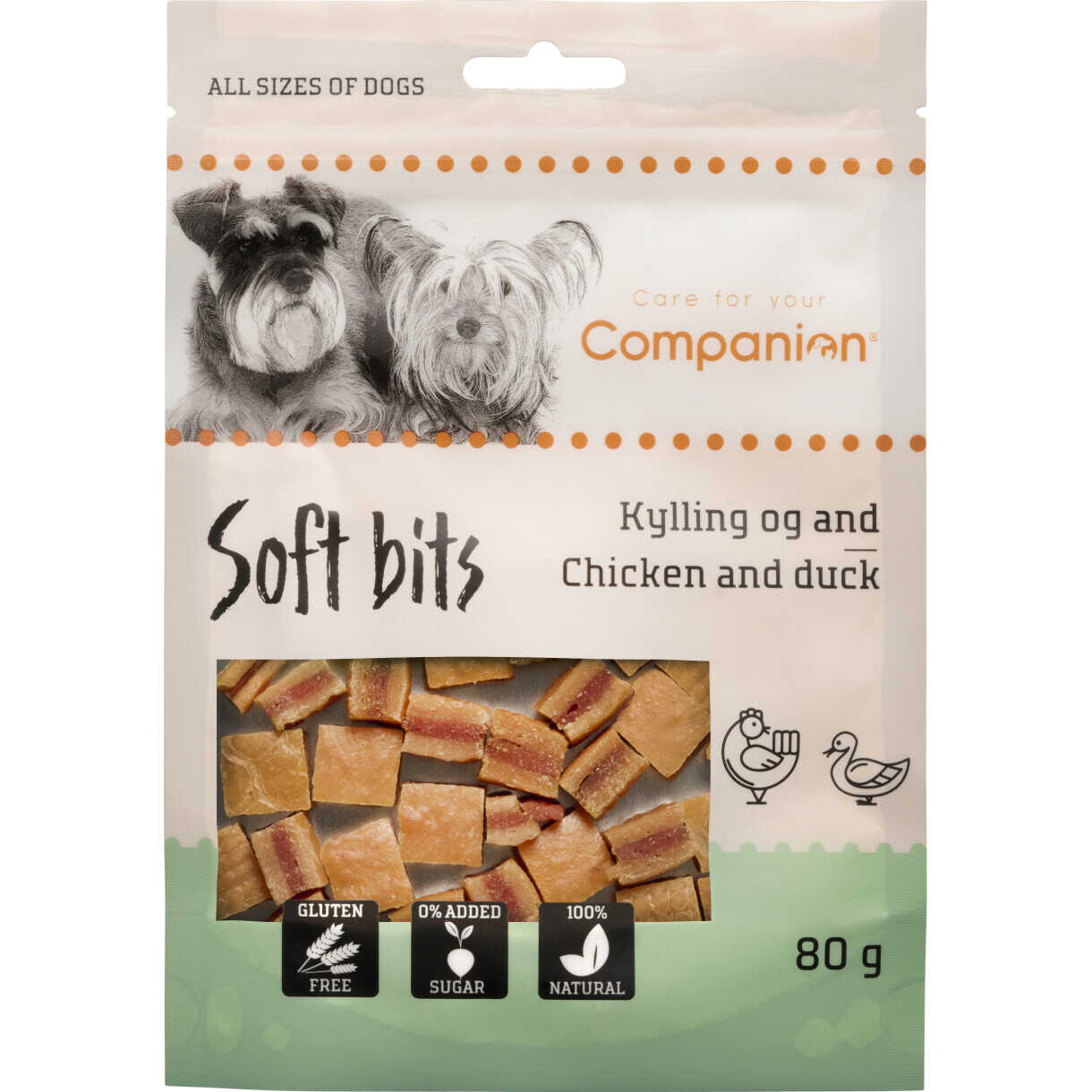 80 g Companion bløde hundesnack med kylling og and
