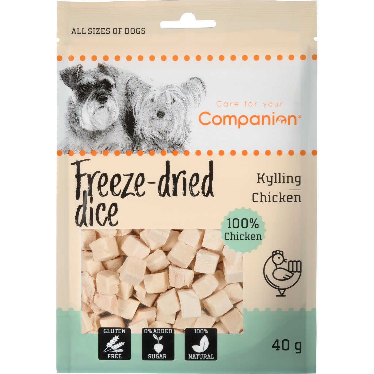 40 g Companion hundesnack med frysetørret kylling i tern