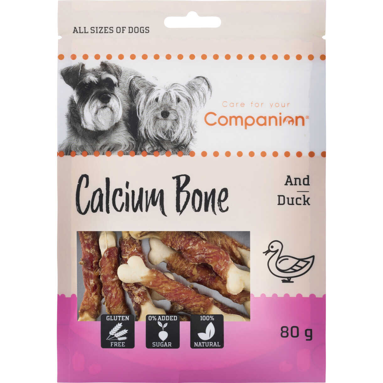 80 g Companion hundesnack Calcium ben med and