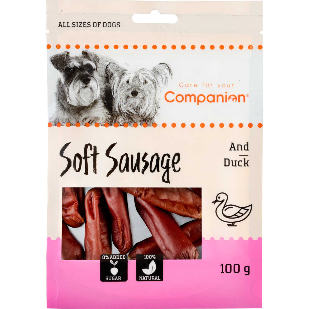 100 g Companion Soft Sausage hundesnack med and