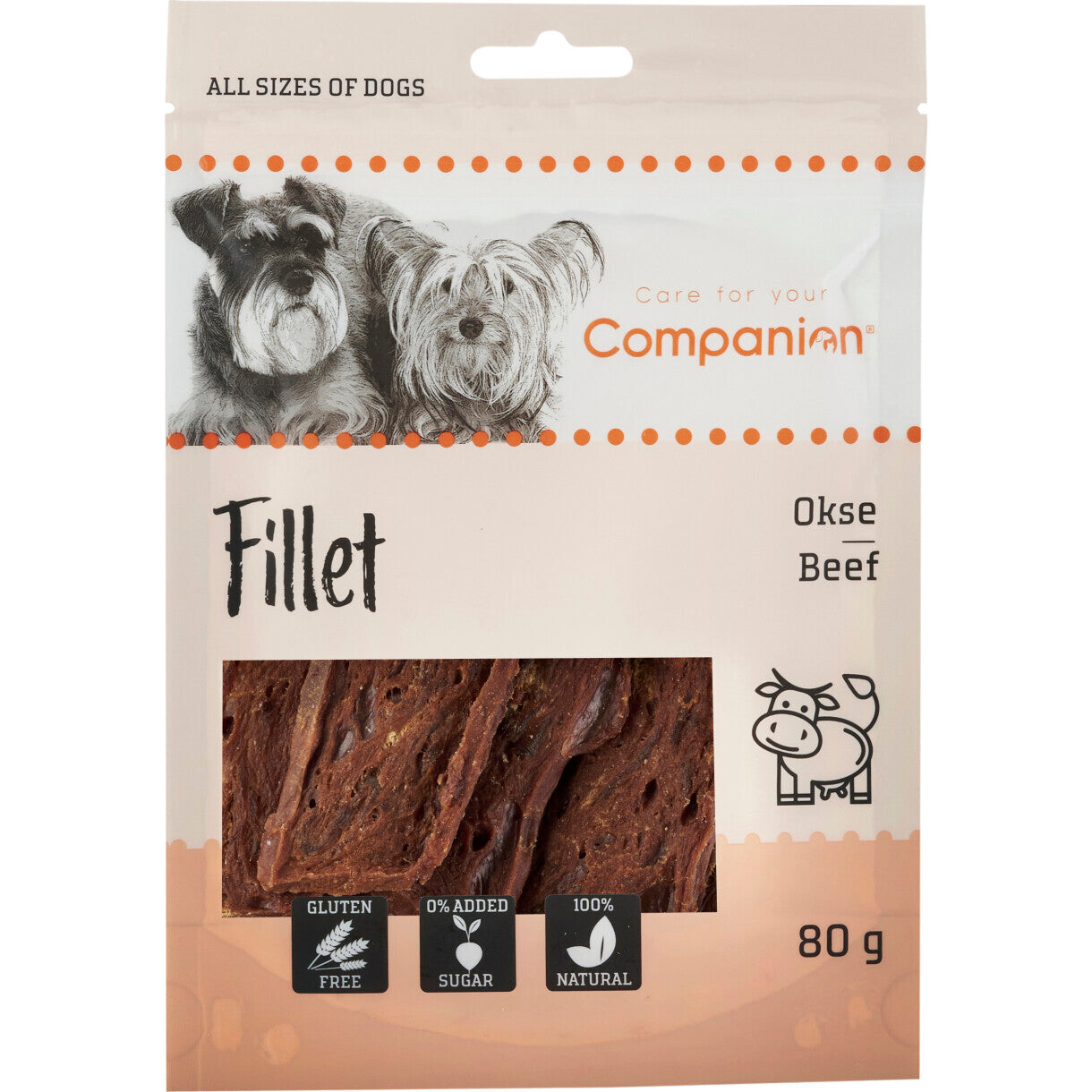 80 g Companion hundesnack med tørret oksekød i fillet