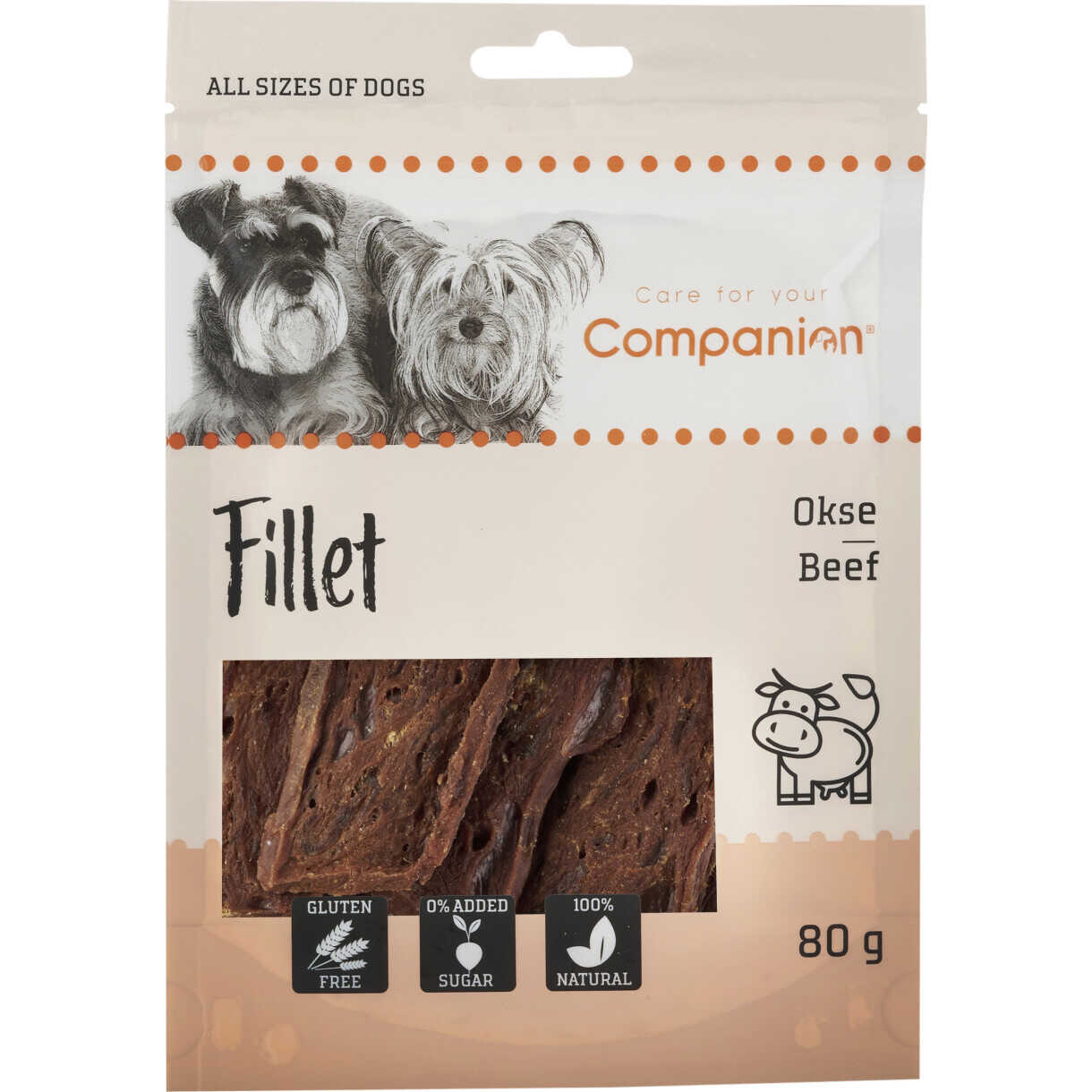 80 g Companion hundesnack med tørret oksekød i fillet