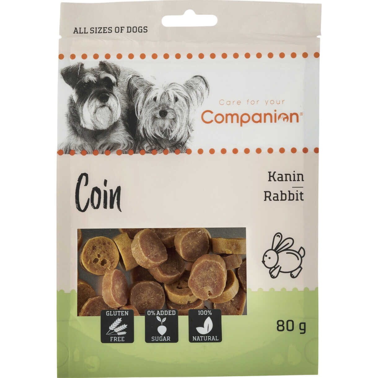 80 g Companion hundesnack bløde mønter af kanin