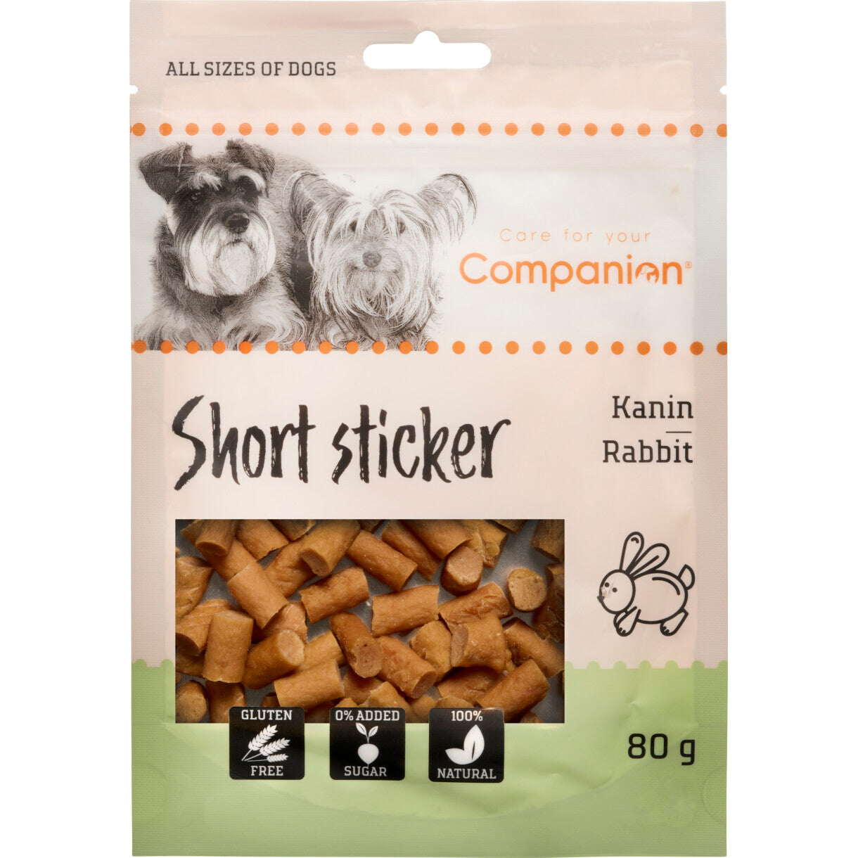 80 g Companion hundesnack med bløde kanin stykker 1,5 cm