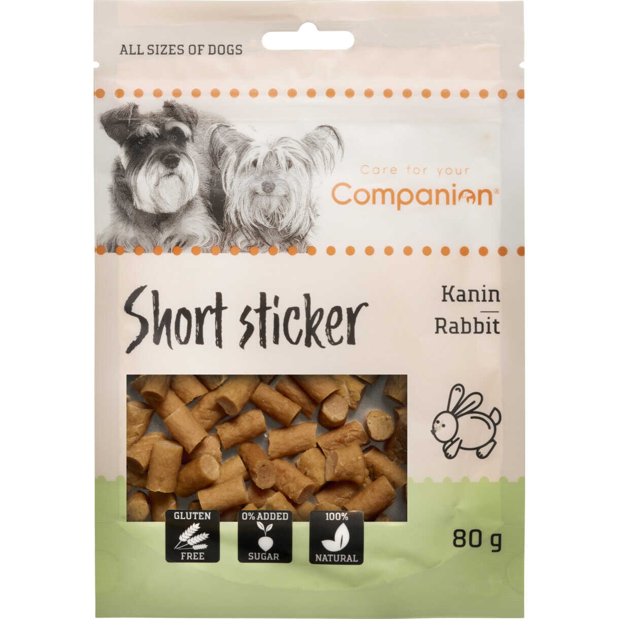 80 g Companion hundesnack med bløde kanin stykker 1,5 cm