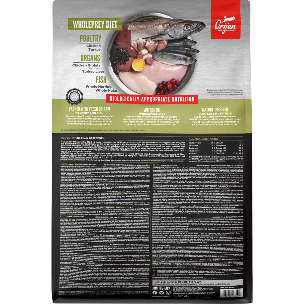 Orijen Senior hundefoder med kylling kalkun og fisk
