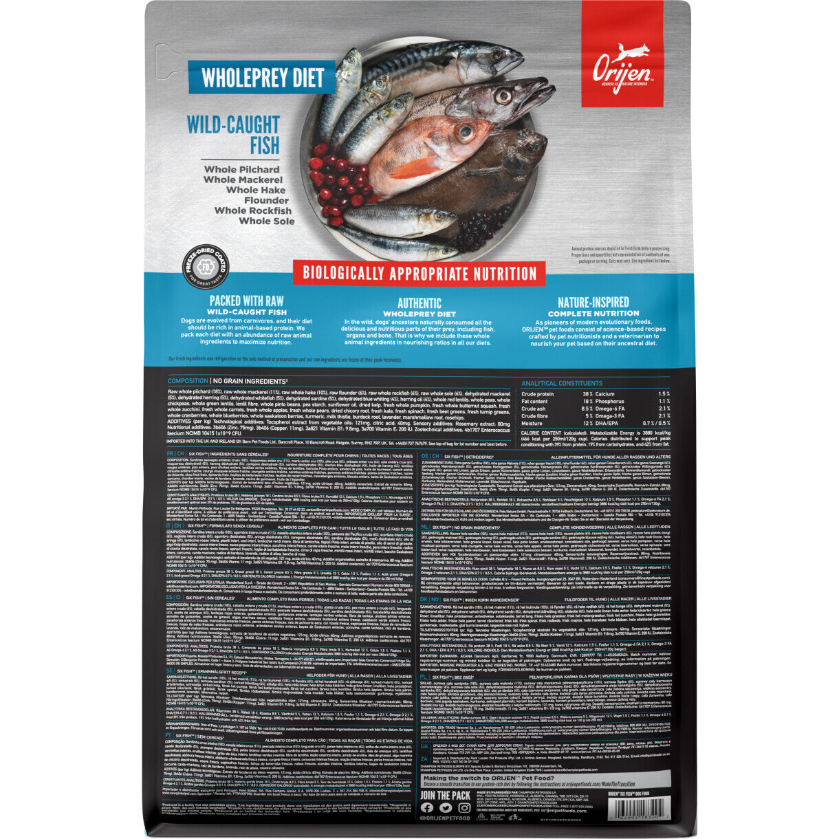 Orijen Six Fish hundefoder med 6 forskellige fisk