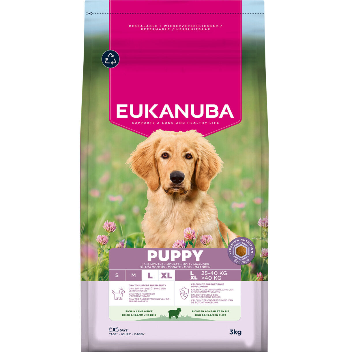 3 kg Eukanuba Puppy large breed med lam og ris hvalpefoder fra 4 uger til 12 mdr
