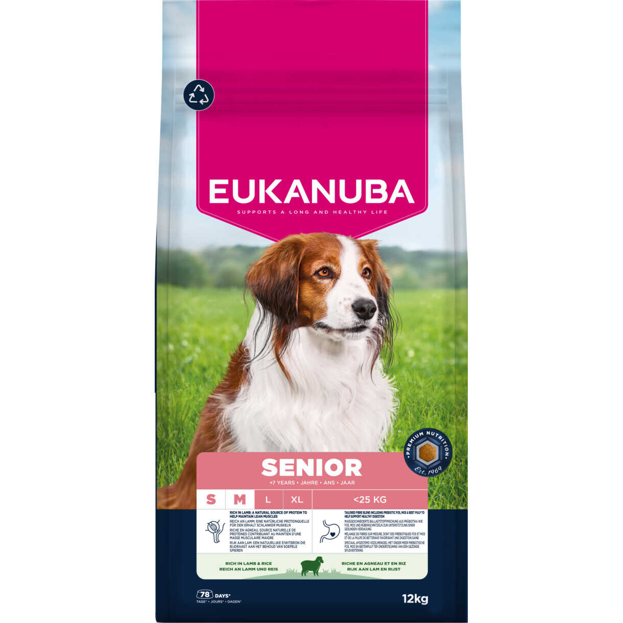 12 kg Eukanuba hundefoder til voksne og senior med lam og ris
