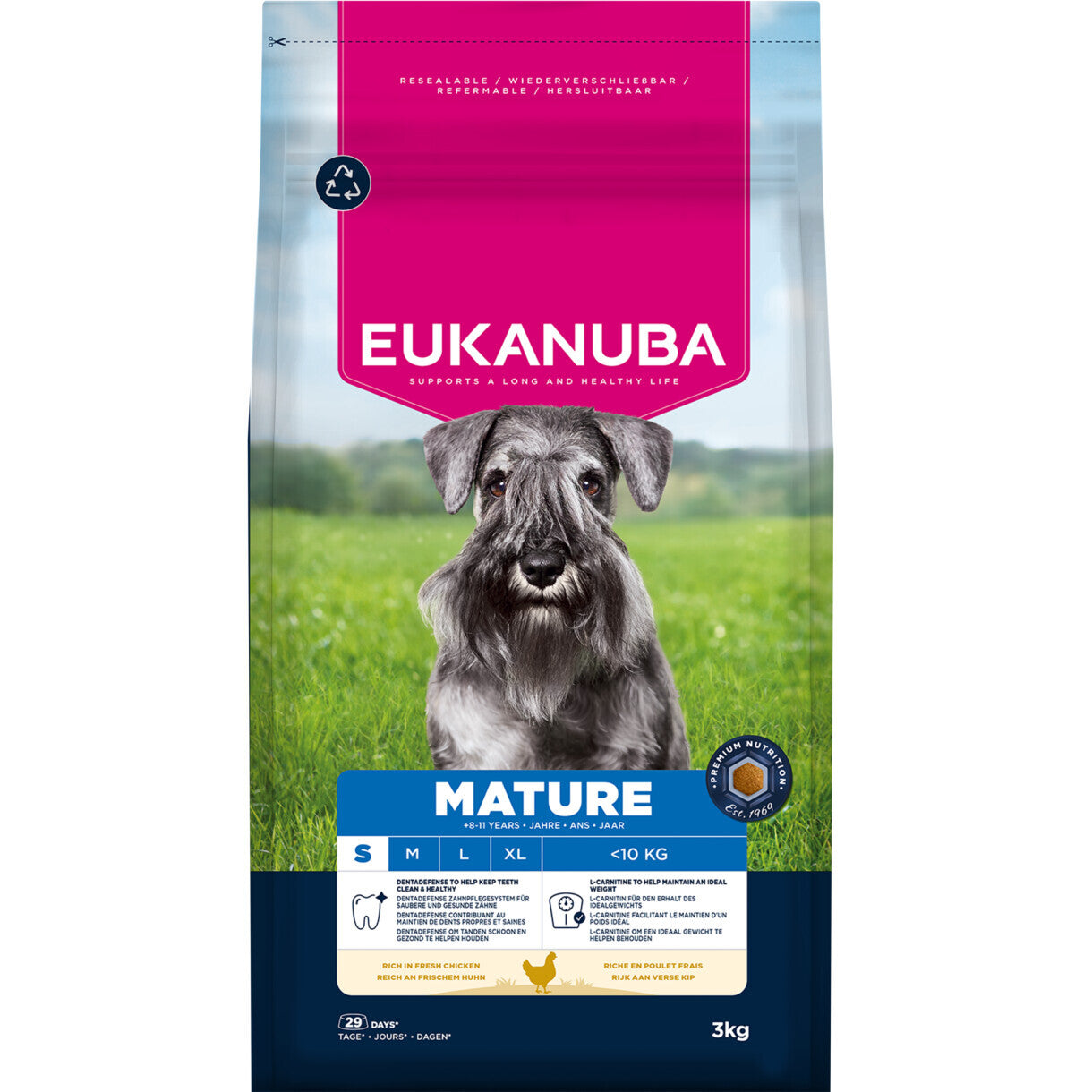 3 kg Eukanuba hundefoder Mature Small Breed med kylling