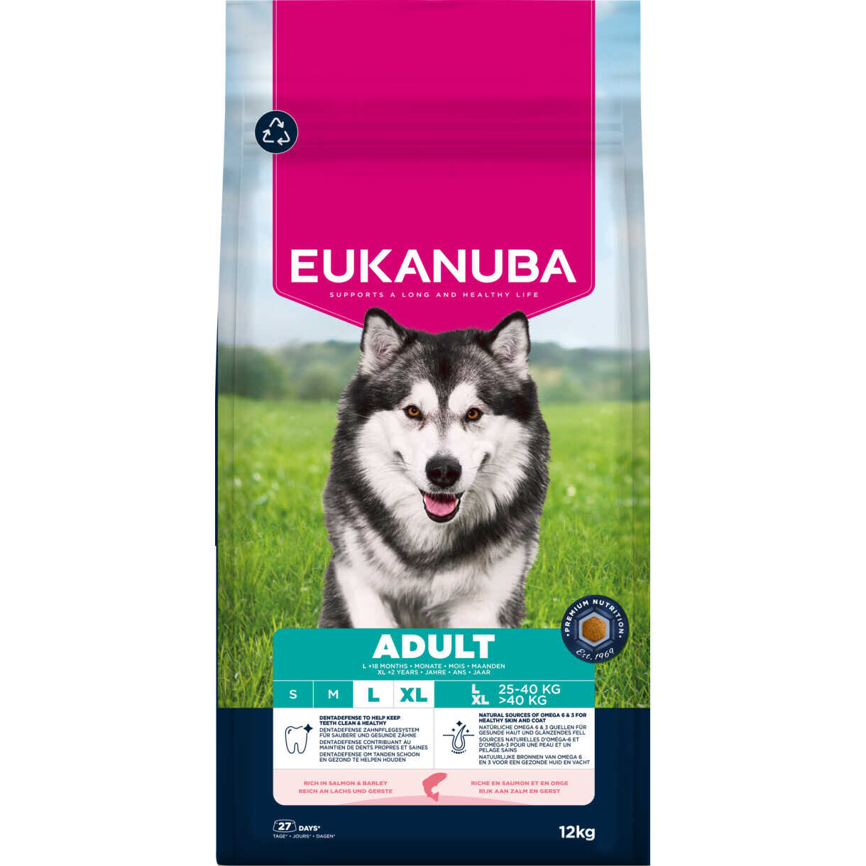 12 kg Eukanuba hundefoder Adult large breed med laks og ris