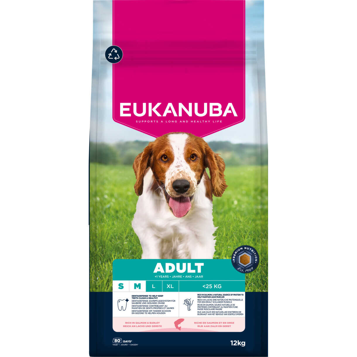 12 kg EUKANUBA Adult Small/medium Breed med laks & byg