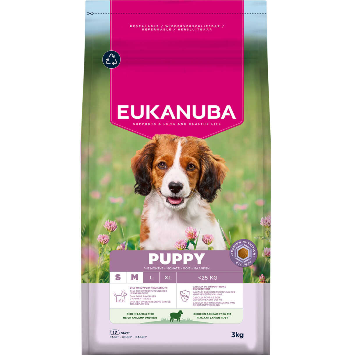 3 kg Eukanuba hvalpefoder Small og Medium med lam og ris