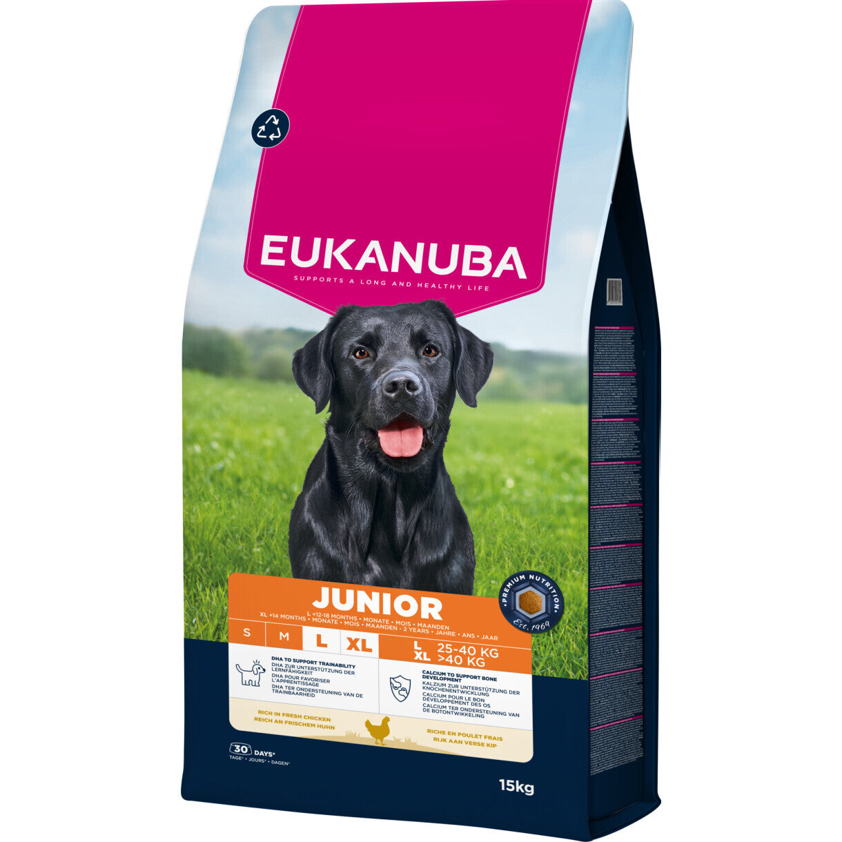 15 kg Eukanuba Junior og hvalpefoder med kylling Large Breed