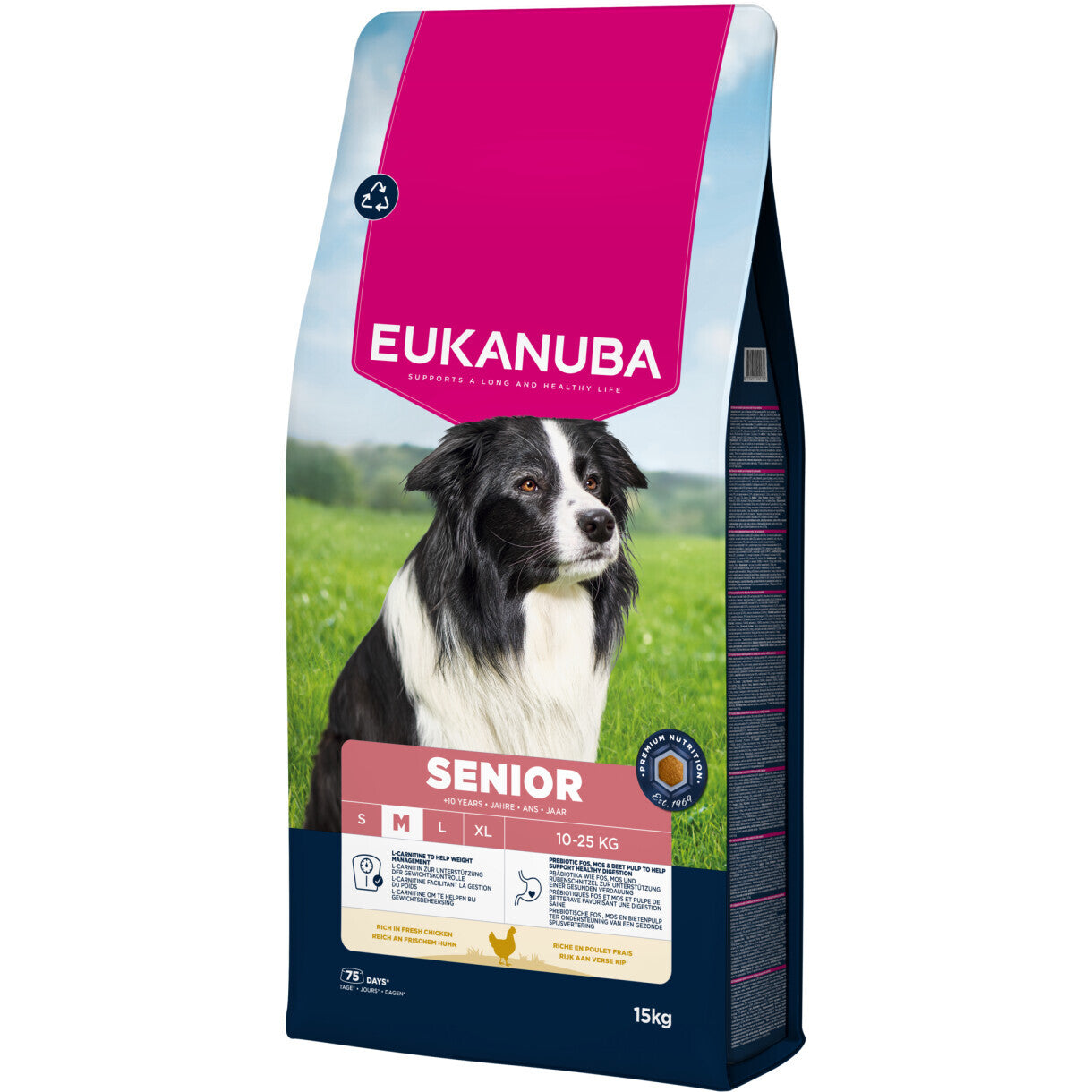 15 kg Eukanuba Senior hundefoder Medium Breed med kylling