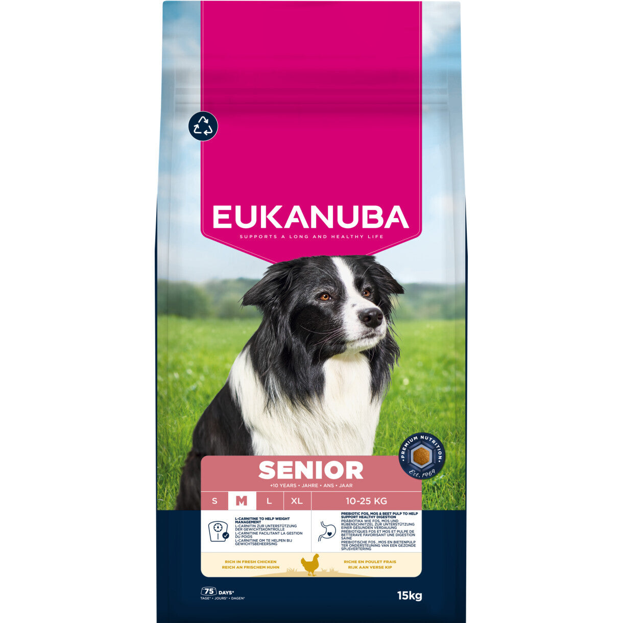 15 kg Eukanuba Senior hundefoder Medium Breed med kylling
