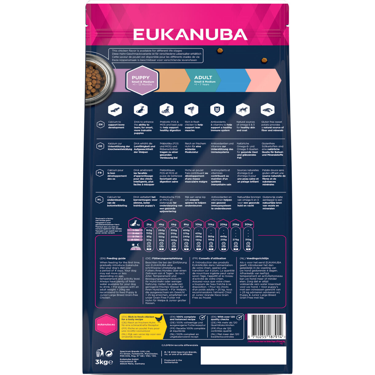 3 kg Eukanuba Puppy & Junior hvalpefoder med Kylling Small/Medium kornfri