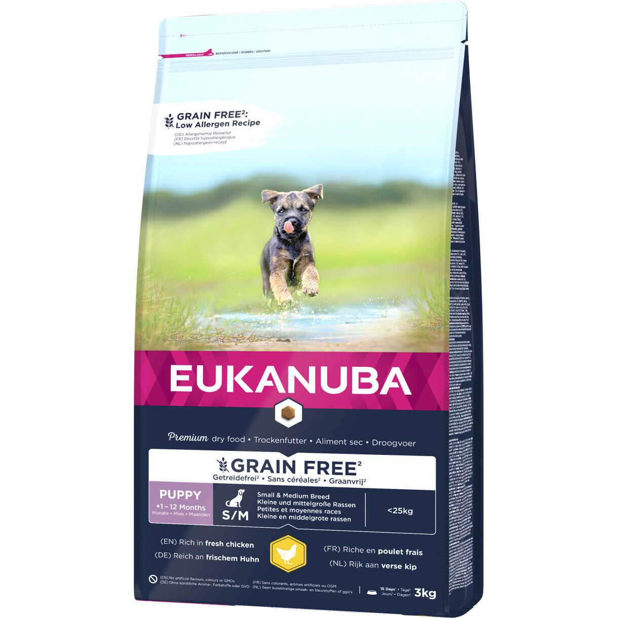 3 kg Eukanuba Puppy & Junior hvalpefoder med Kylling Small/Medium kornfri