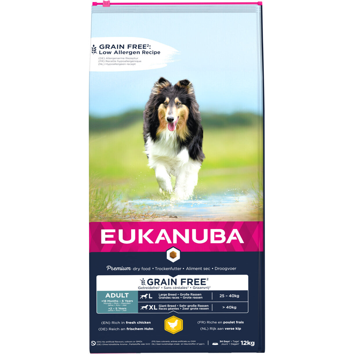 12 kg Eukanuba hundefoder med kylling Large breed - kornfrit
