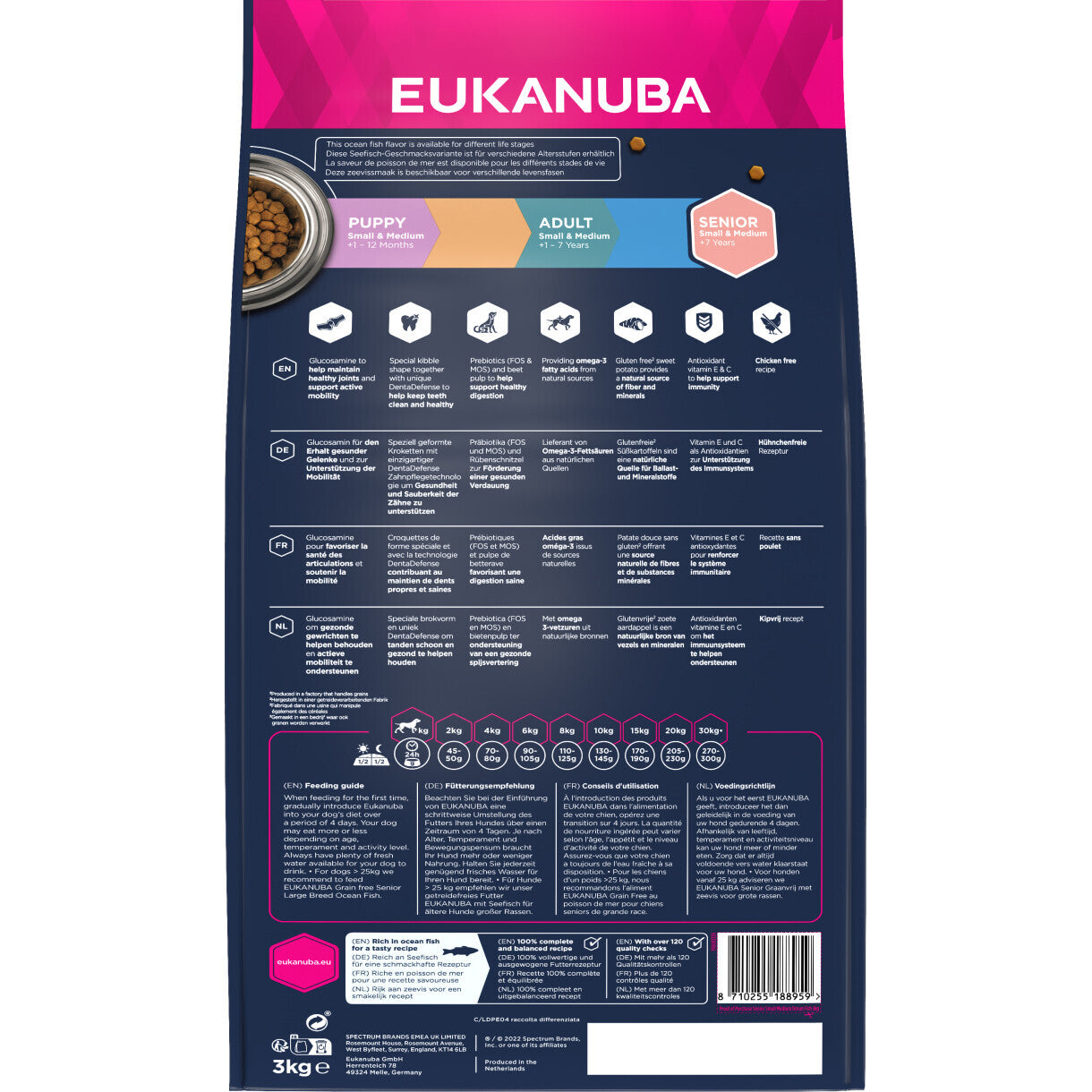 3 kg EUKANUBA Senior hundefoder med havfisk Small/Medium - kornfrit