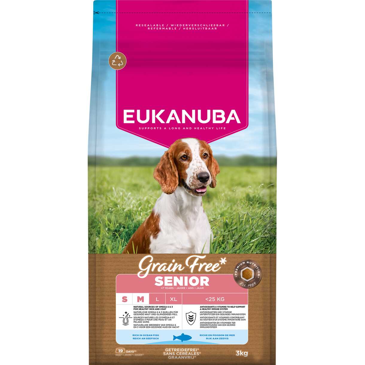 3 kg EUKANUBA Senior hundefoder med havfisk Small/Medium - kornfrit