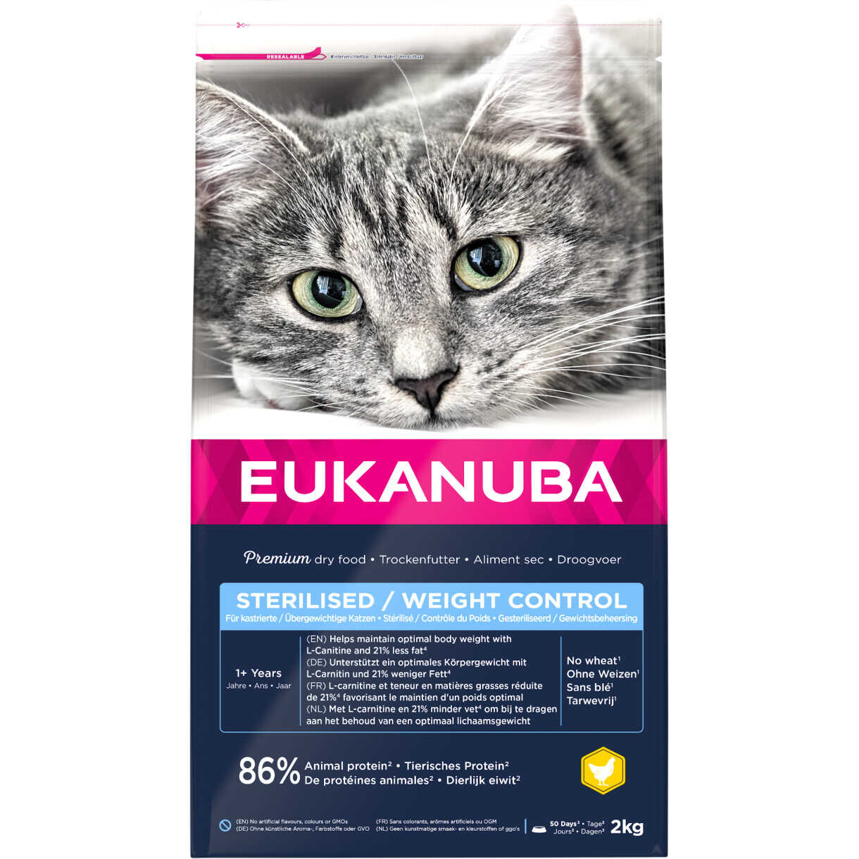 2 kg Eukanuba kattefoder til katte fra 1 år - Steriliserede/overvægt