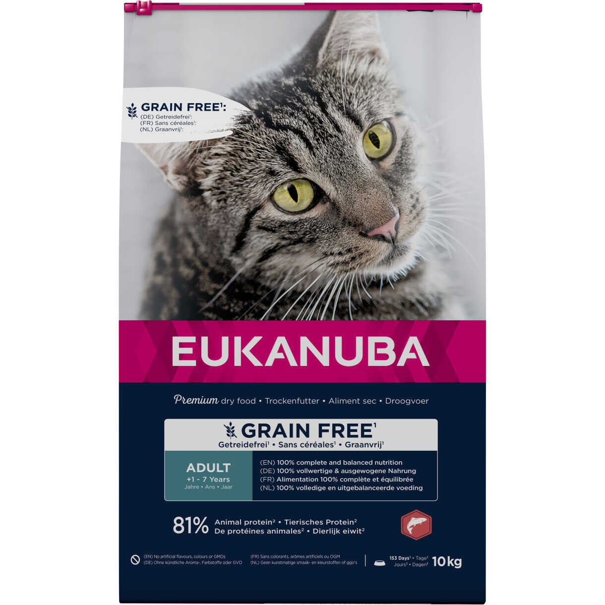 10 kg Eukanuba kattefoder med laks til katte fra 1 år - kornfrit