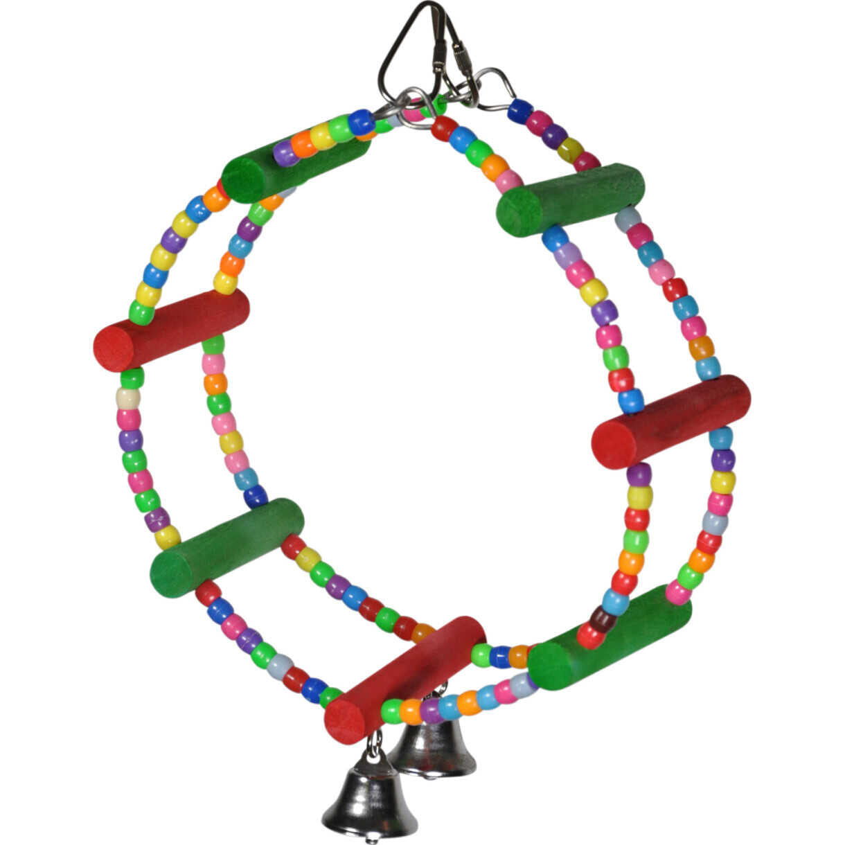 Fuglelegetøj til parakiter 25 x 8 cm - perlehjul og multifarvet