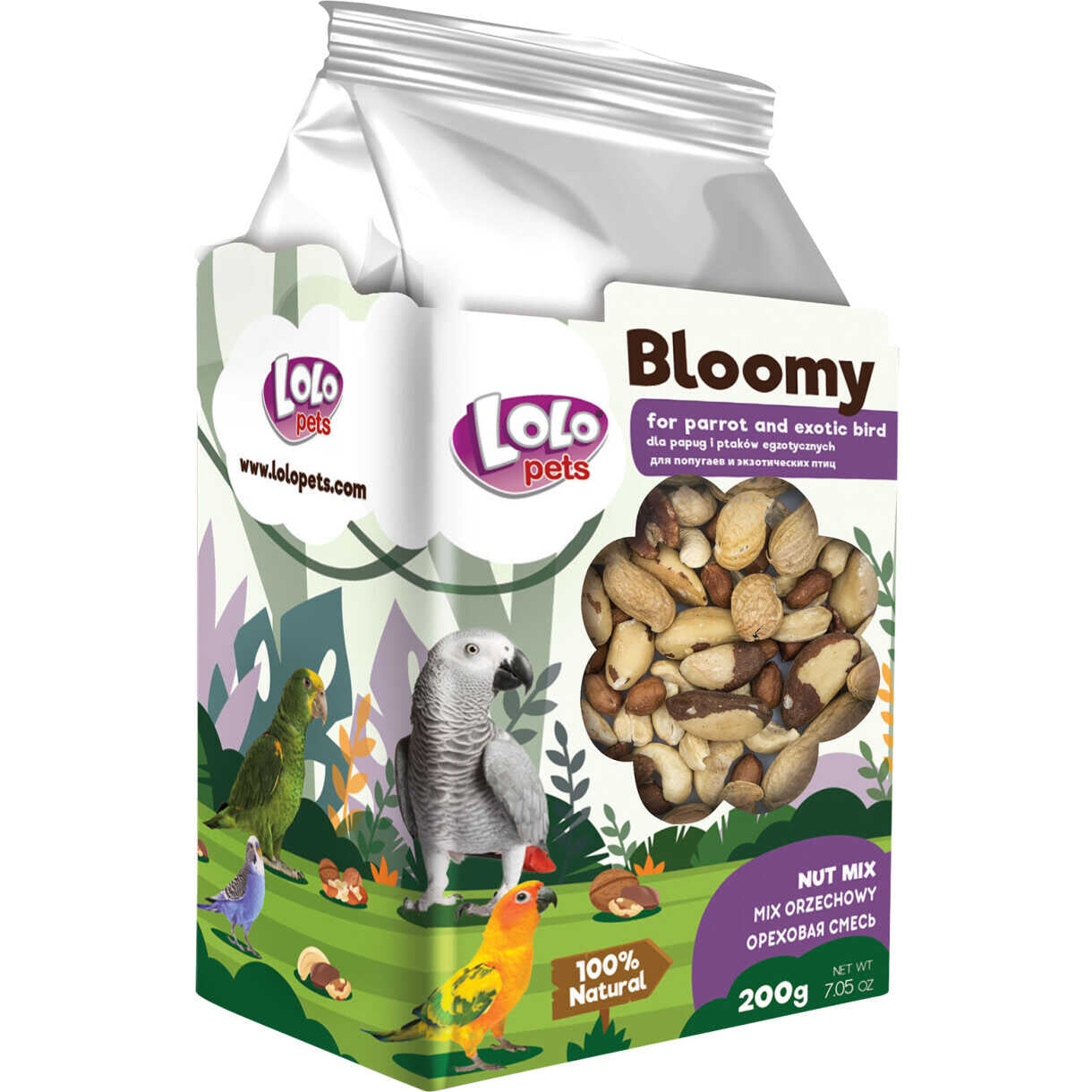 Lolo Bloomy snack med nødde mix til papegøjer og små eksotiske fugle 150 gr