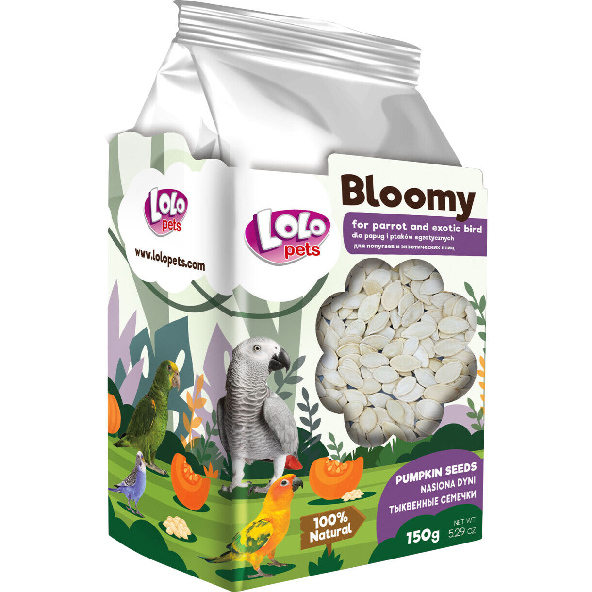 Lolo Bloomy snack med græskarfrø til papegøjer og små eksotiske fugle 150 gr