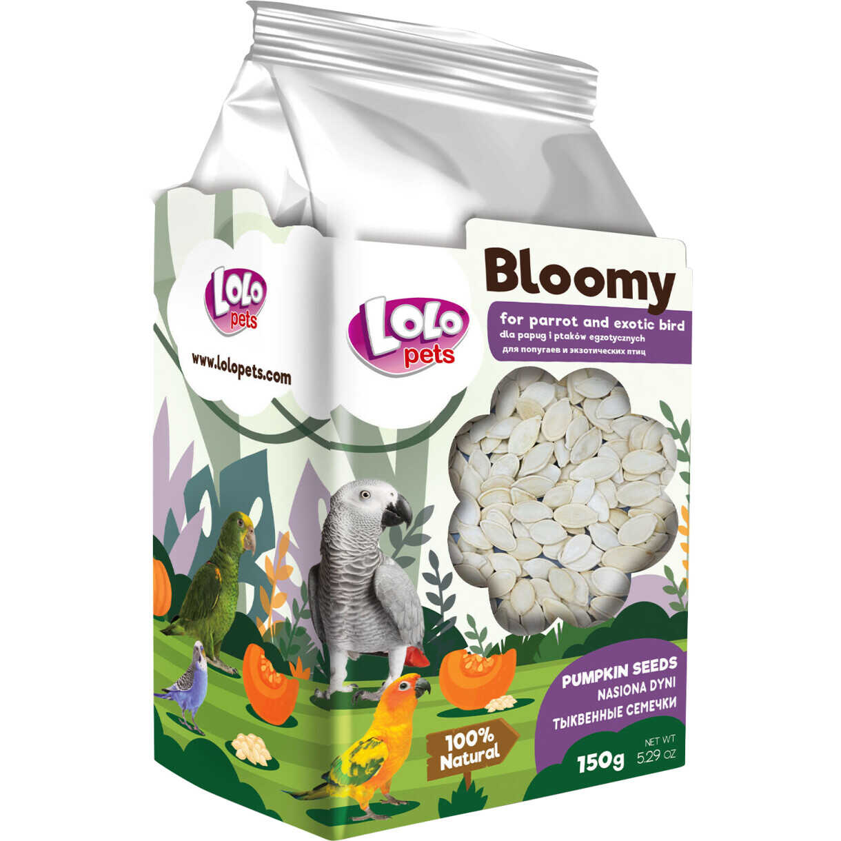 Lolo Bloomy snack med græskarfrø til papegøjer og små eksotiske fugle 150 gr