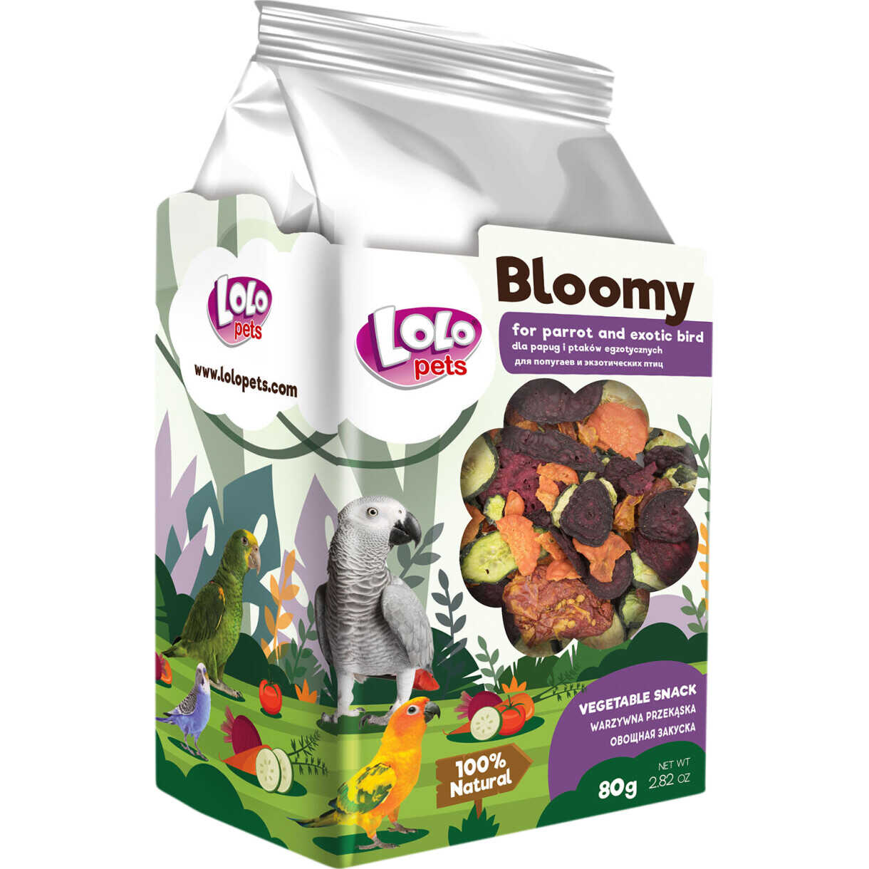 Lolo Bloomy snack med grønsager til papegøjer og små eksotiske fugle 80 gr