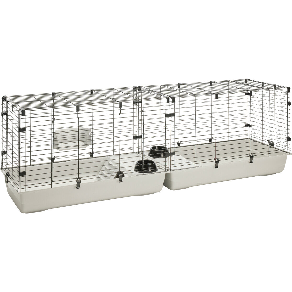 Savic dobbelt indendørs kanin og marsvin bur 200 x 50 x 63,5 cm sort og lysegrå