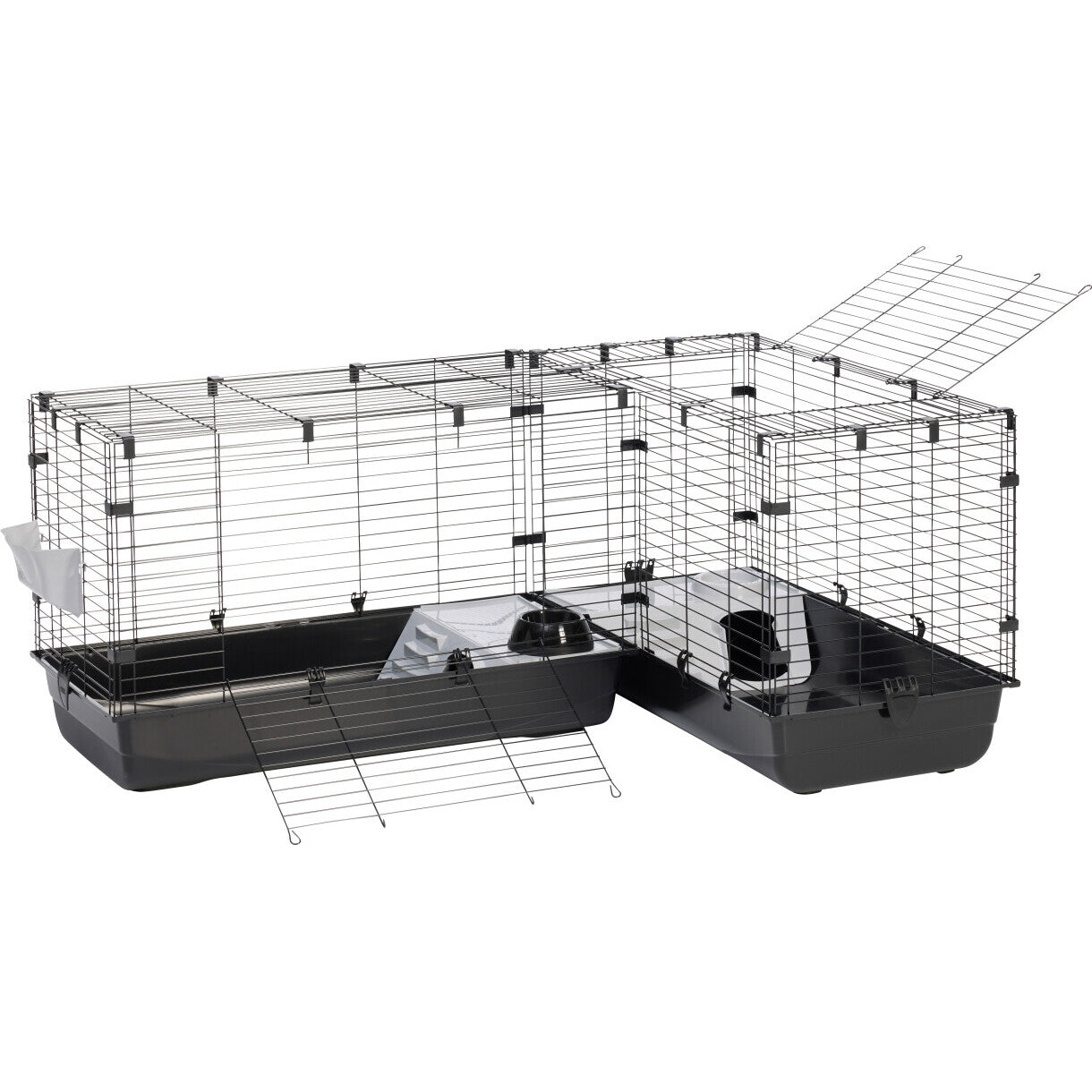 Savic dobbelt indendørs kanin og marsvin bur 148 x 50 x 63,5 cm sort