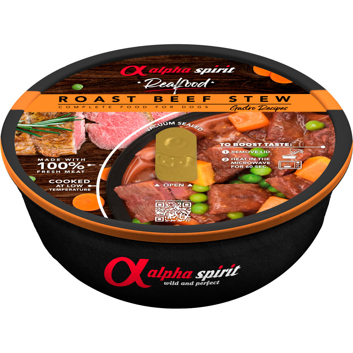 280 g Alpha Spirit Real Food (oksekød) færdigmad til hunde