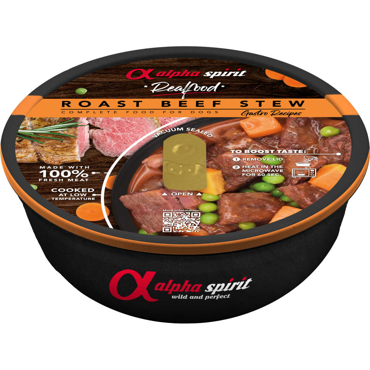 280 g Alpha Spirit Real Food (oksekød) færdigmad til hunde